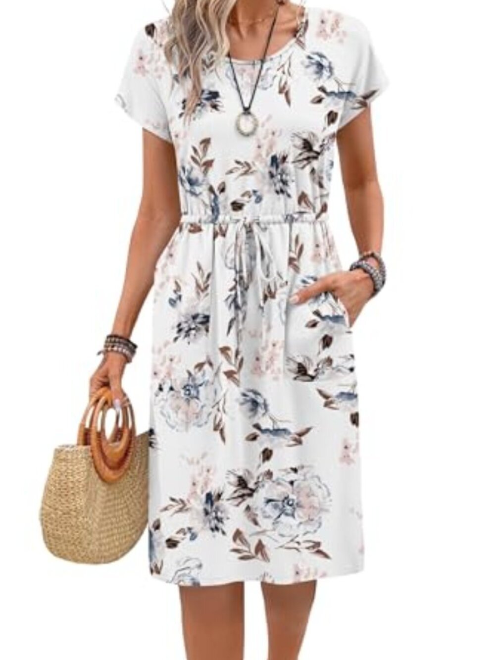 🆕 Summer Dresses for Women Short Sleeve Crew Neck Casual Sun Dress with Pockets